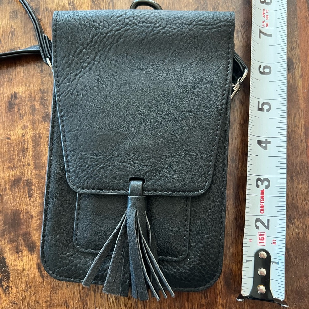 Oprah’s Favorite Black Leather Crossbody Phone Bag with Tassel - Picture 5 of 6